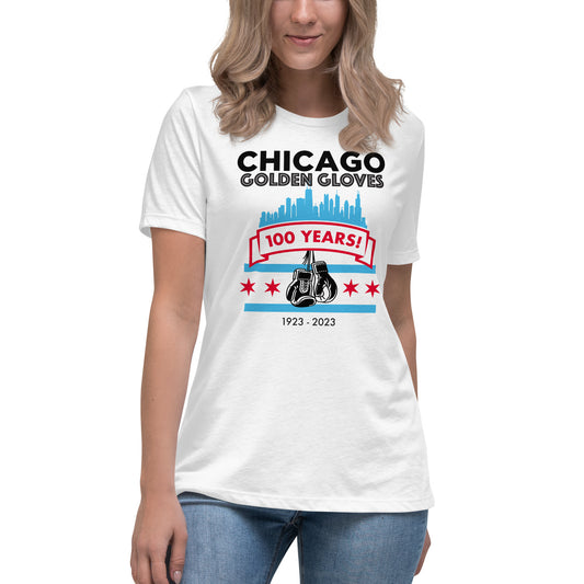 Chicago Golden Gloves Boxing 100th Anniversary Women's T-Shirt, City Style in White