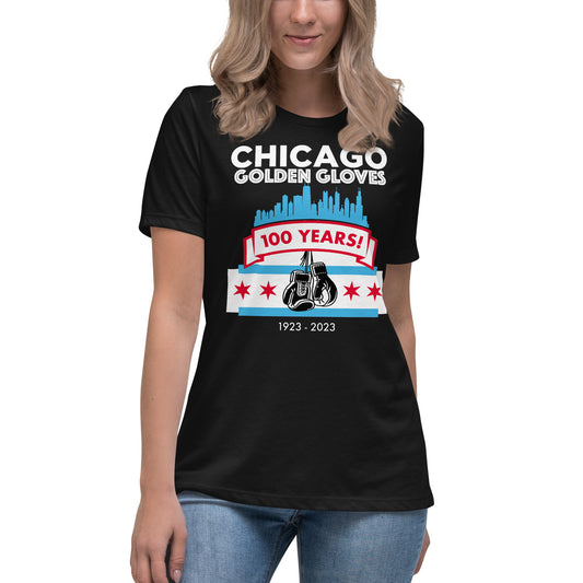 Chicago Golden Gloves Boxing 100th Anniversary Women's T-Shirt, City Style in Black