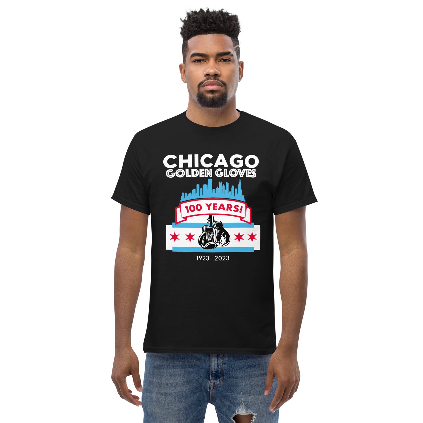 Chicago Golden Gloves Boxing 100th Anniversary Men's T-Shirt, City Style in Black