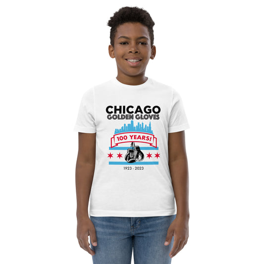 Unisex Youth Chicago Golden Gloves Boxing 100th Anniversary City Style T-Shirt in White